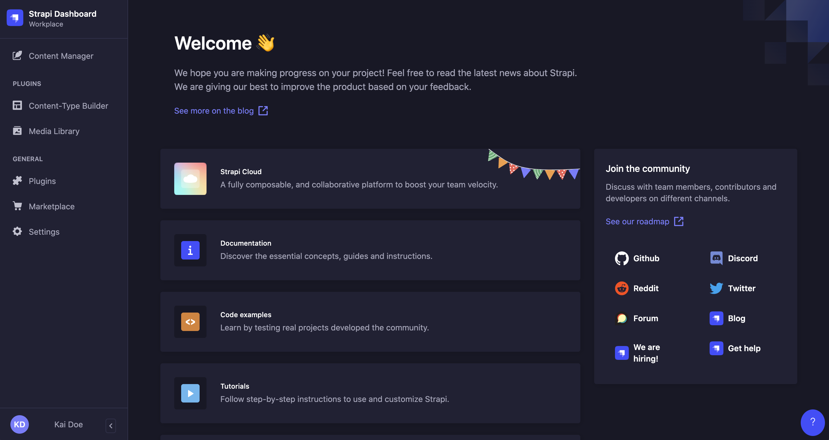 Homepage of the Admin Panel